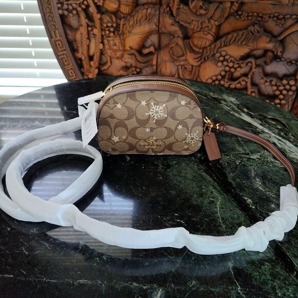 NWT Coach Mini Serena Signature Canvas Metallic Star Snowflake Bag - Picture 3 of 16